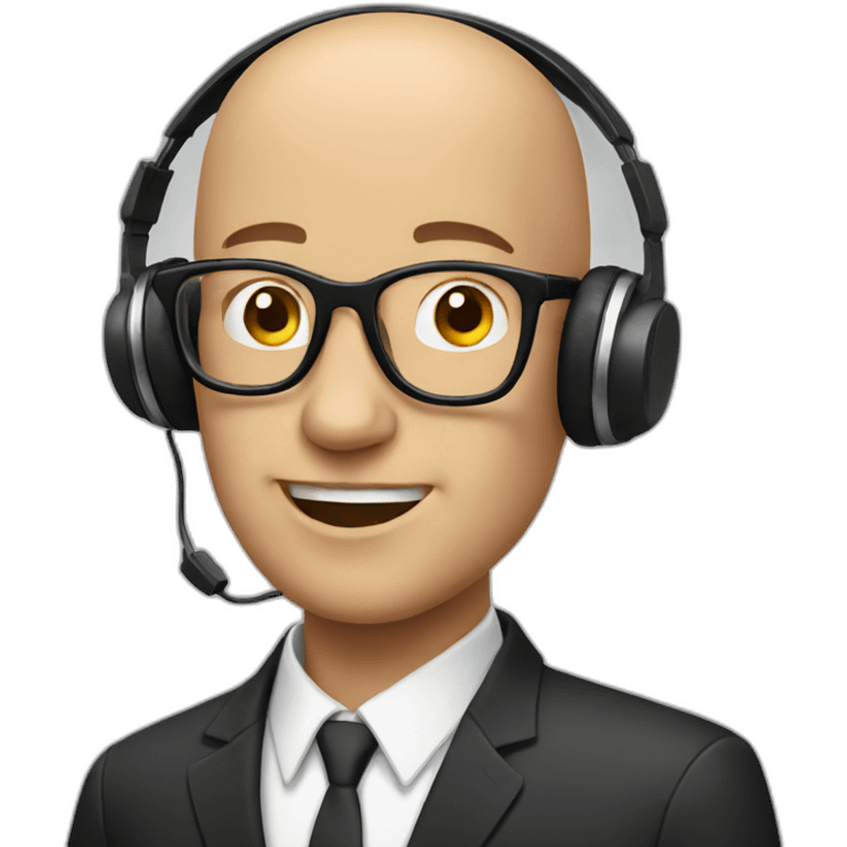 bald man with glasses, microphone and headphones emoji