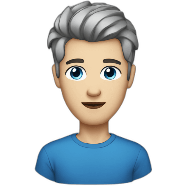 Scandinavian man blue eyes dark grey hair, short hair on the sides, more hair on the top large lips, slim face, tshirt emoji