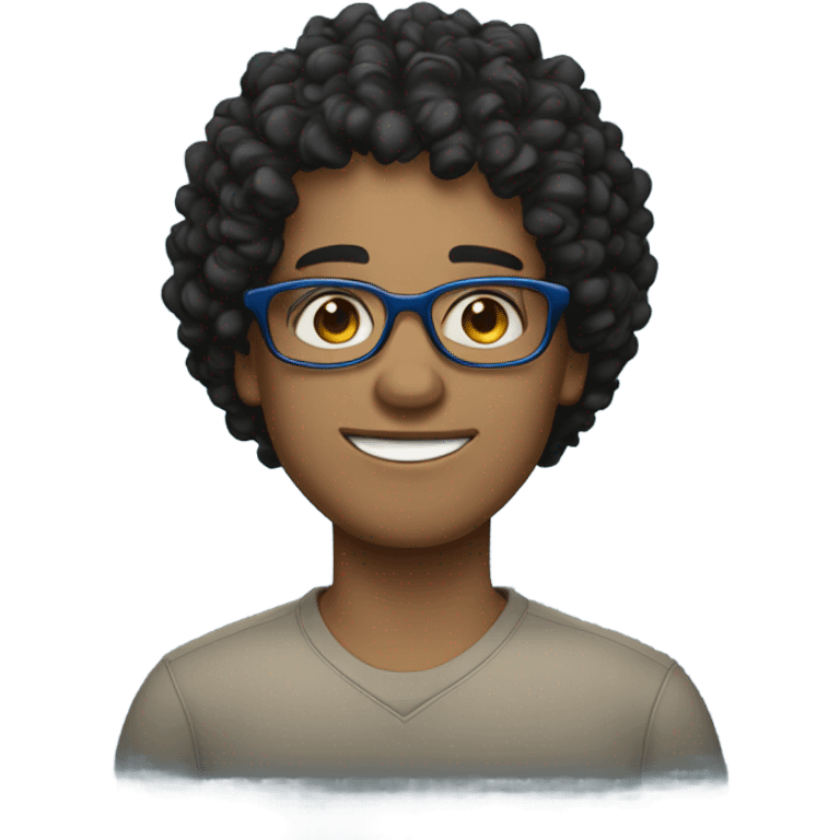 Light skinned Guy with black curly hair and blue eyes and glasses  emoji