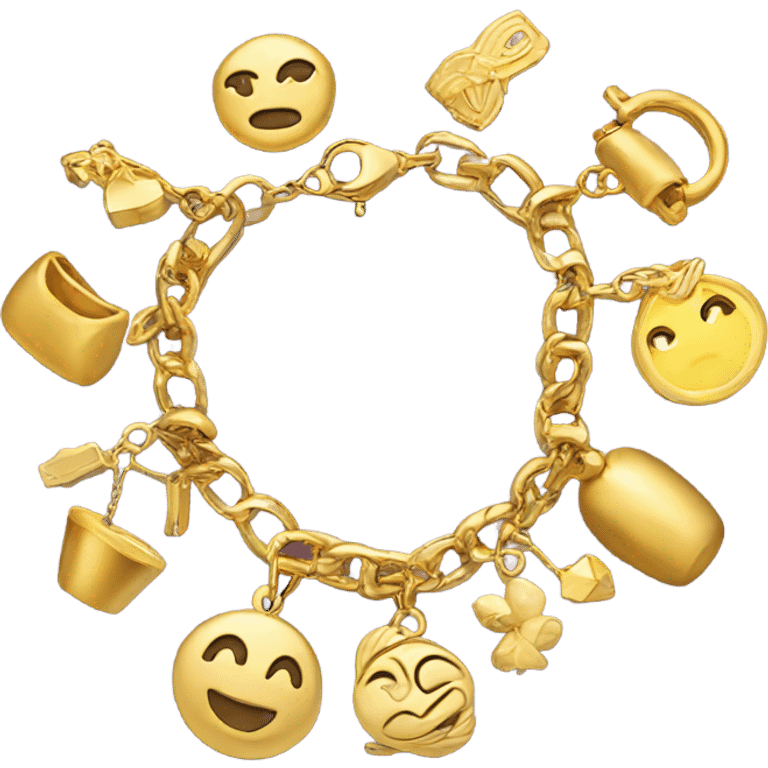 Realistic, gold charm bracelet with gold charms emoji