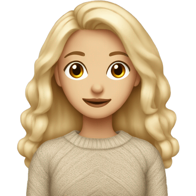 pretty blonde girl with brown eyes wearing a cozy sweater emoji