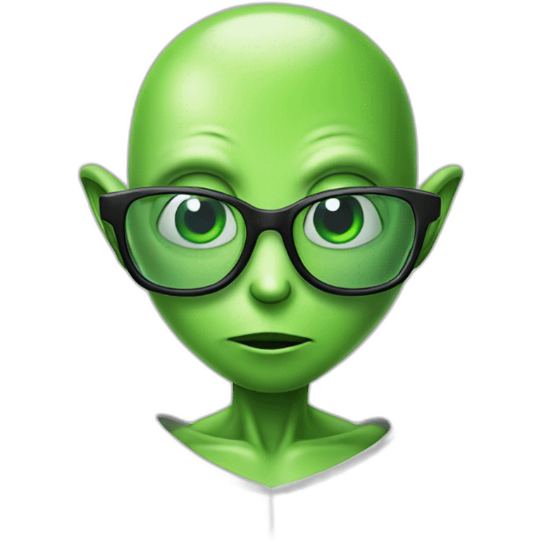 green alien studying in glasses emoji