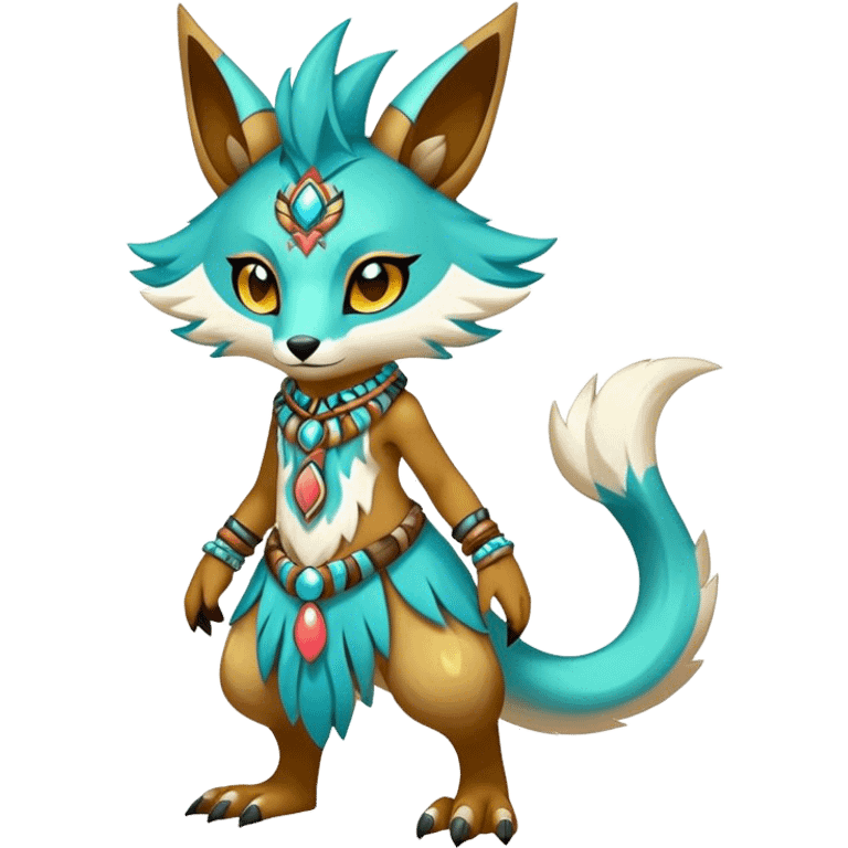 Anthro Sona Cool Edgy Cute Colorful Shy Shamanic Tribal Shiny Fakemon-Fantasy-Creature Full Body emoji