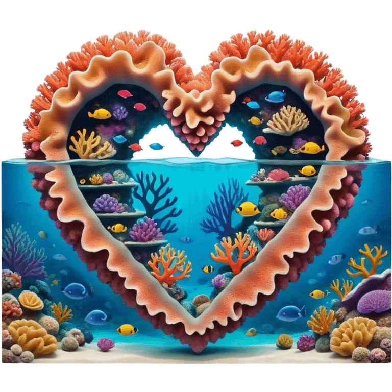 Cinematic Realistic Heart Reef Landscape Emoji, depicted with a naturally heart‚Äêshaped coral formation in vibrant marine hues, rendered with detailed underwater textures and luminous lighting. emoji