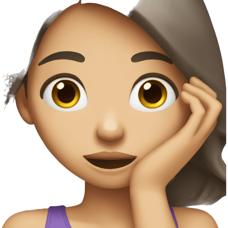 brunette girl blushing covering face emoji