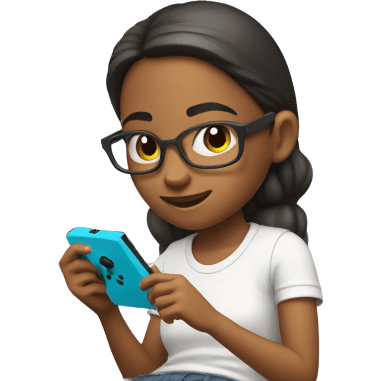 A girl is sitting and playing a Nintendo Switch emoji