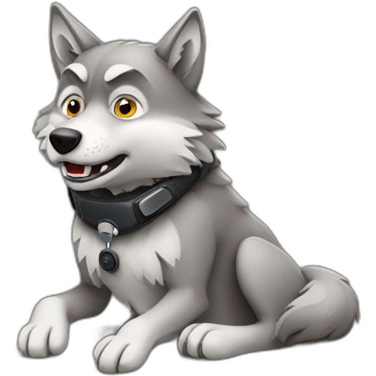 wolf sitting on phone emoji