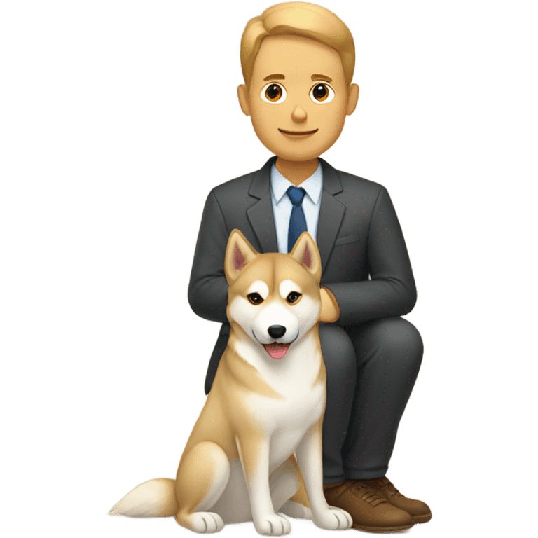 A couple man and woman, with in the middle of them. A Husky. Golden beige emoji