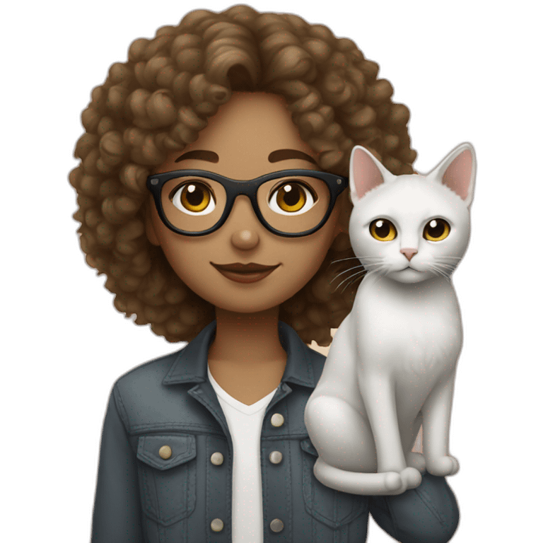 a light-skinned teenager with curly hair on top with white glasses and a black cat emoji