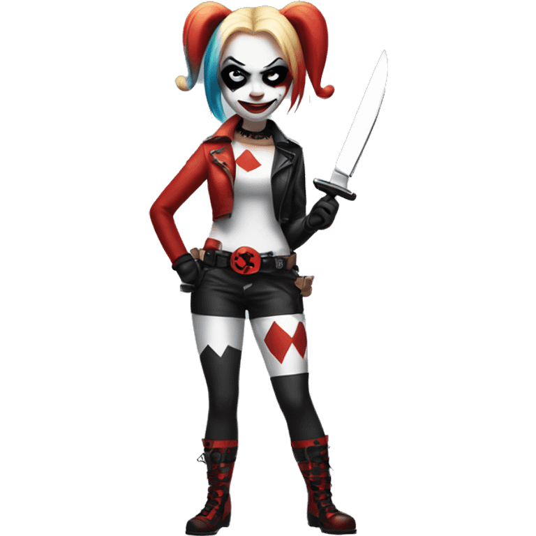 harley quinn  , holding a knife, full body emoji