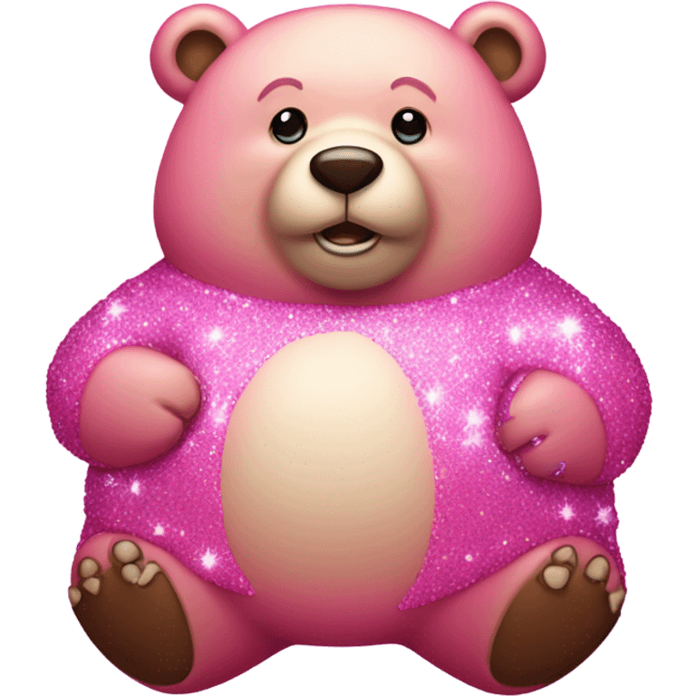 Pink sparkly fat bear standing with crystals and glitter  emoji