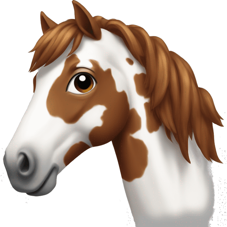 a red and white spotted horse with brown hair  emoji