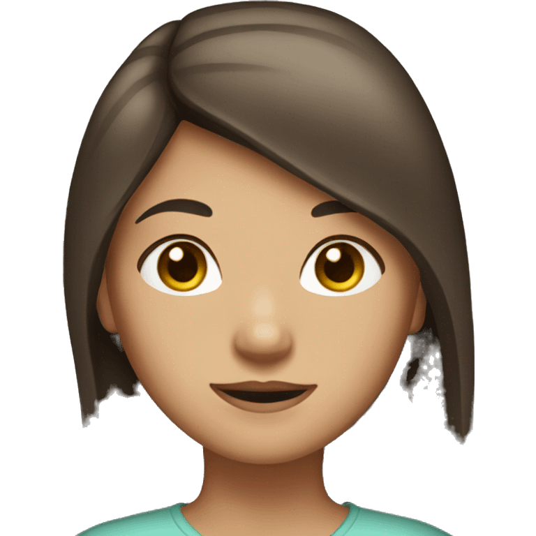 A girl with long dark hair and light brown eyes. emoji