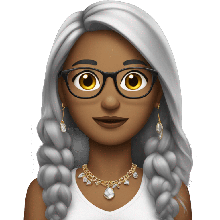 girl with jewelry add hoop earrings make skin a bit lighter and hair gray add glasses  emoji