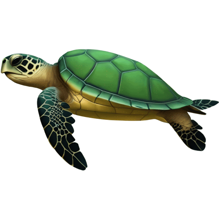 A realistically portioned sea turtle swimming emoji