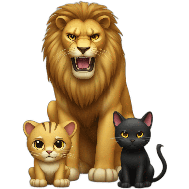 Big Lion and small black cat very angry emoji