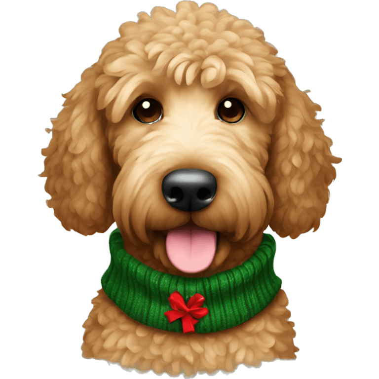 brown golden doodle wearing Christmas sweater  emoji