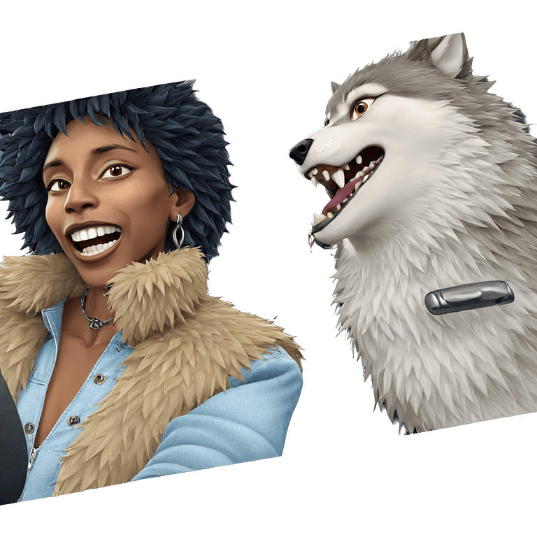 wolf fang woman in car emoji