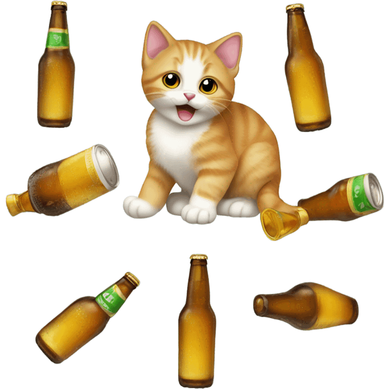 Kitten spilling beer bottles emoji