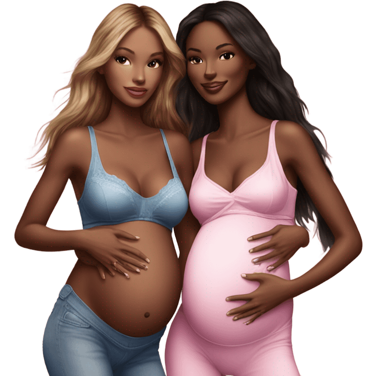 Realistic Photo of 2 Victoria secret models pregnant posing with each other  emoji