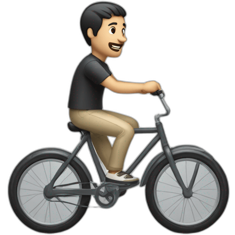 white skin men with short black hair riding a funny and miniature toy bicicle emoji