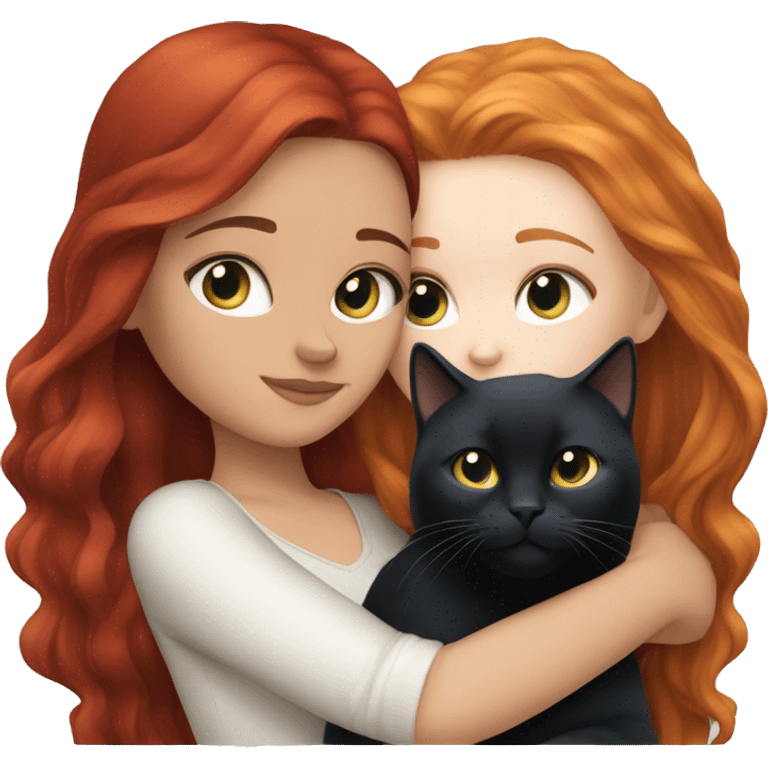 white girl with long red hair and blue eyes cuddling black cat emoji