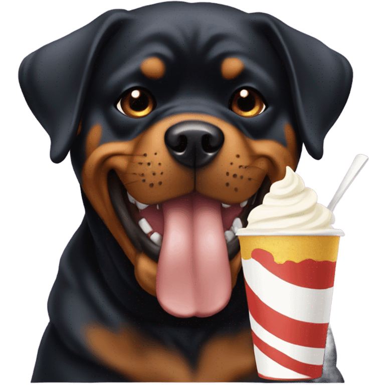 Rottweiler eating whipped cream cup emoji