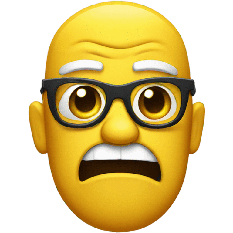 a yellow emoji with very very big glasses the emoji very angry and emoji saw to the right side emoji