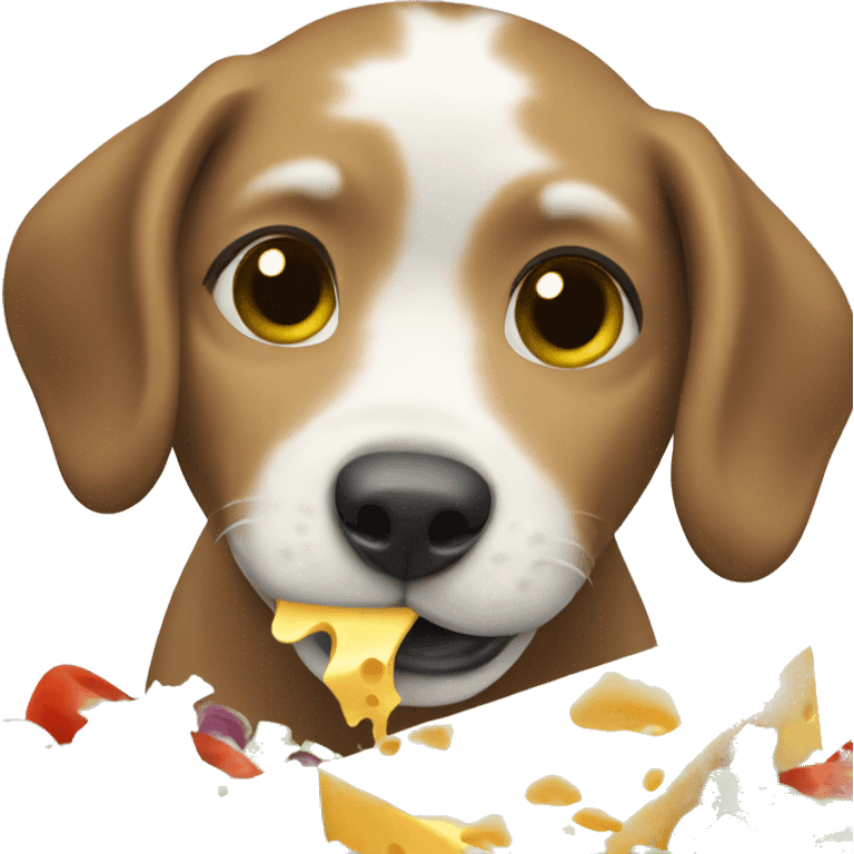 Cute dog eating a cheese salad emoji