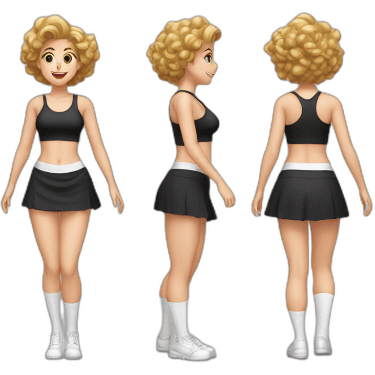 full-body-caucasian-curvy-beauty-jumping-short-black-skirt-back-and-front-views-strong-wind-white-knickers-long-white-socks emoji