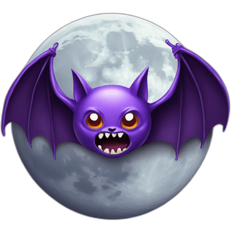 realistic full moon with angry face vampire bat purple dripping wings emoji