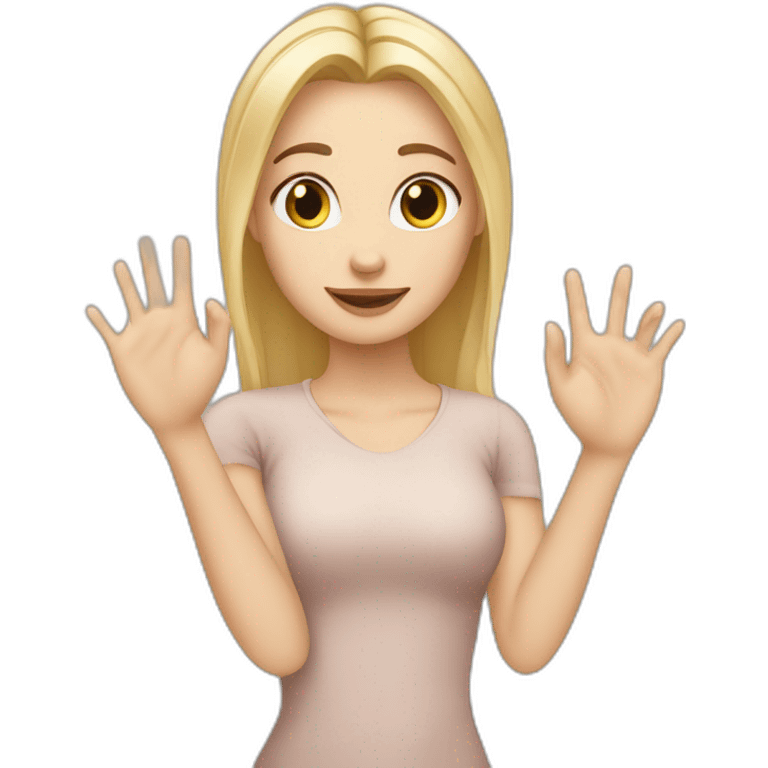 white skin girl with blonde hair showing THREE out of five fingers up on her one hand emoji