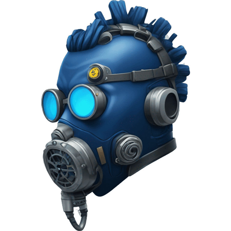 cyborg head with dark blue steampunk respirator mask and dark blue Mohawk  emoji