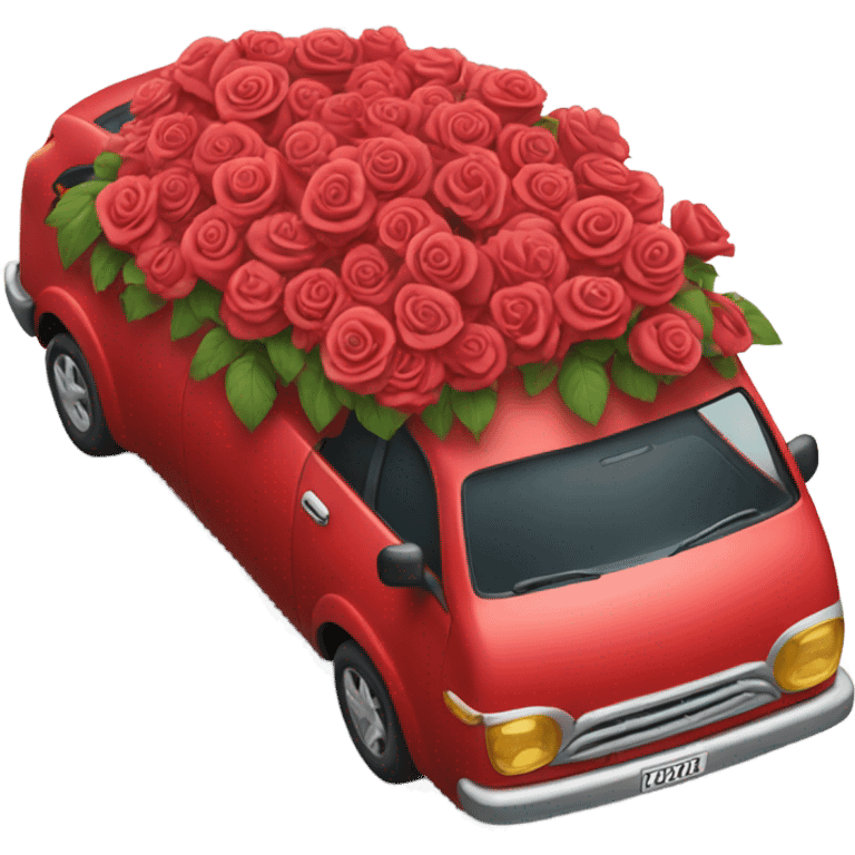 red car in the trunk many roses emoji