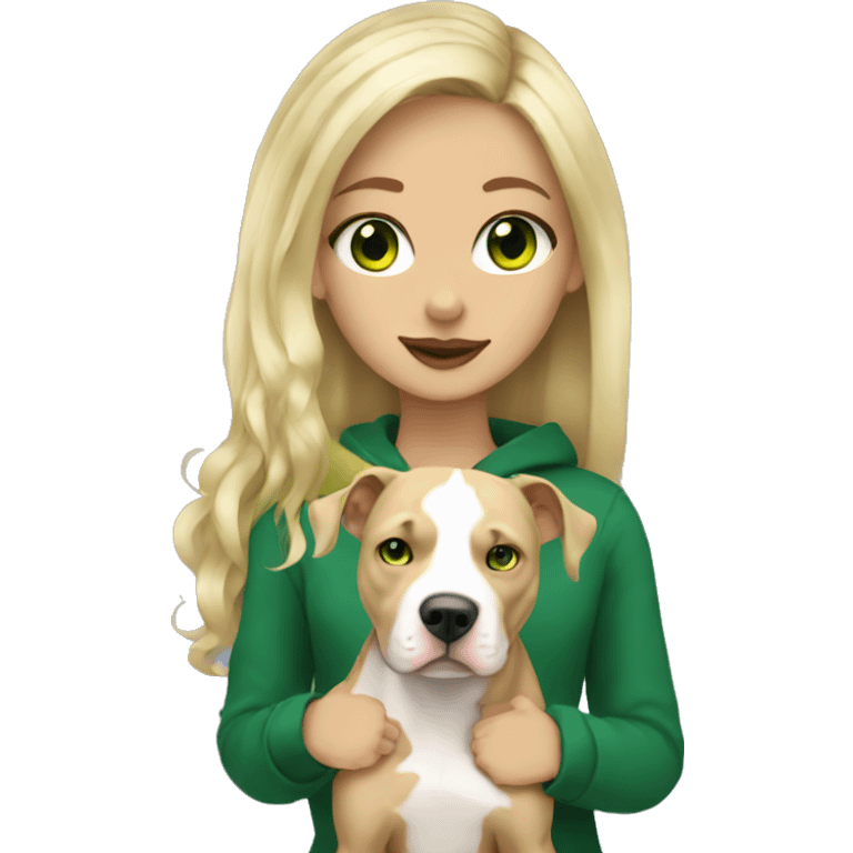 Blonde and green eyes girl holdin pitbull emoji