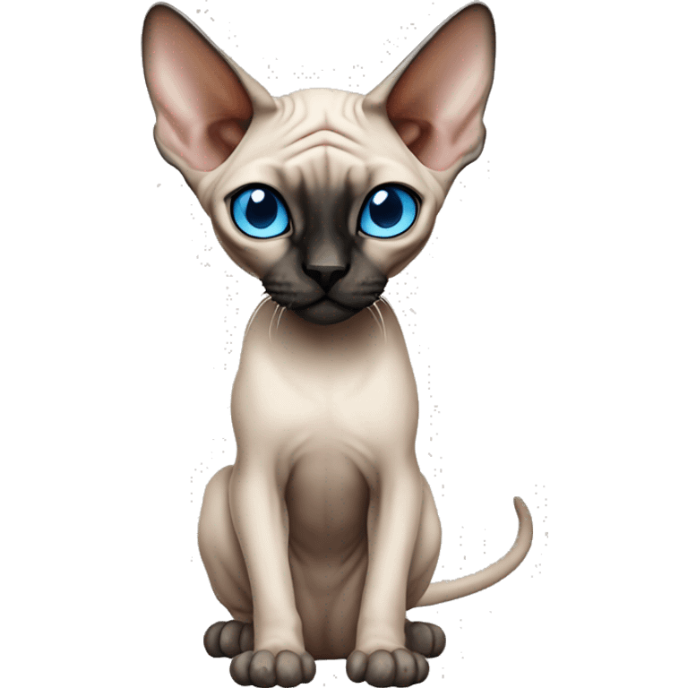 Siamese Sphynx  cat with blue eyes, full body, black nose ears and tail emoji