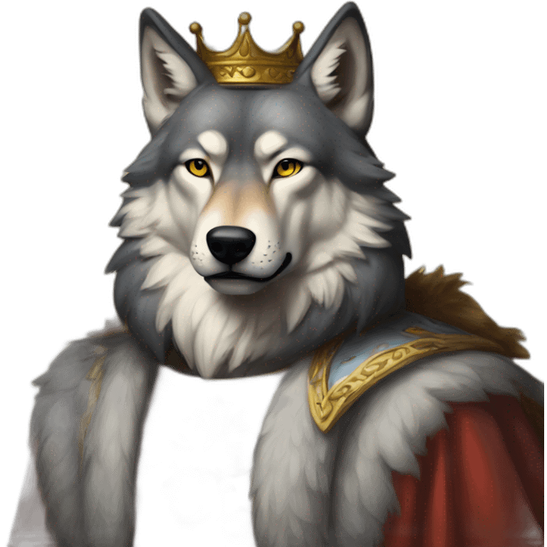 Painting of wolf looking like king emoji