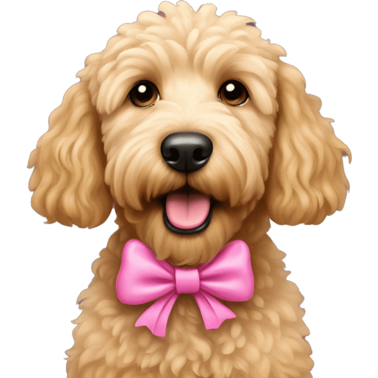 a golden doodle with a pink bow emoji