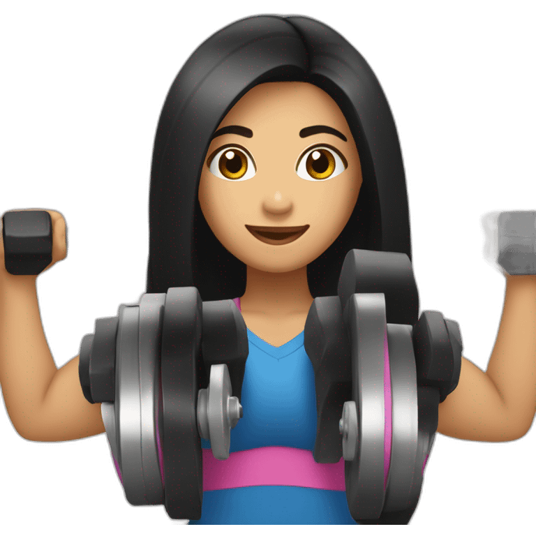 Latina with long black hair fair skin brown eyes lifting weights  emoji