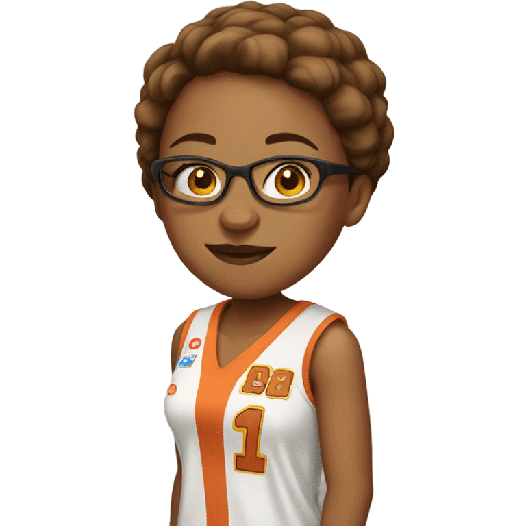 short hair women with glasses in basket ball uniform emoji