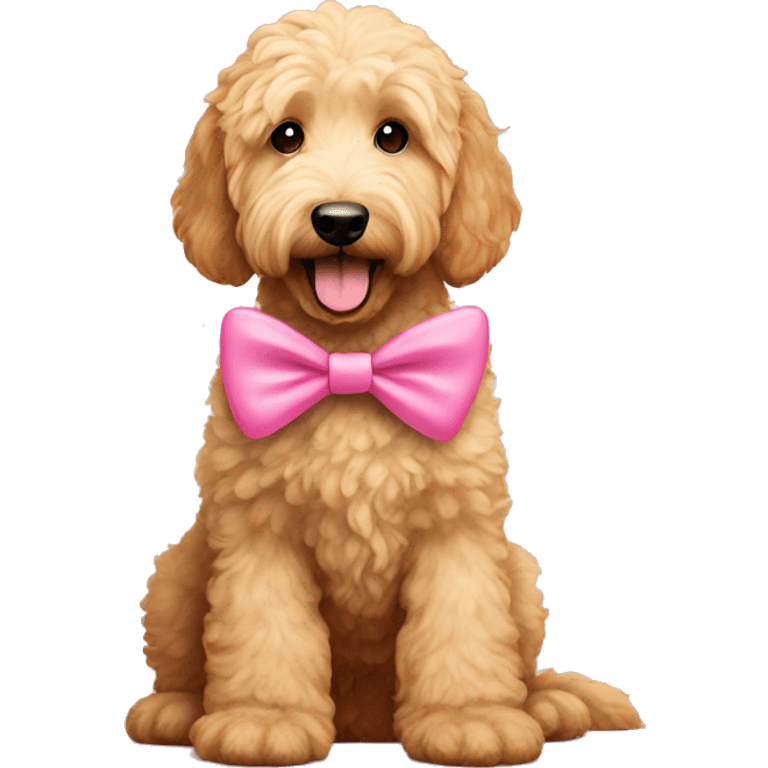 Golden doodle with a pink bow on puppy ￼ emoji