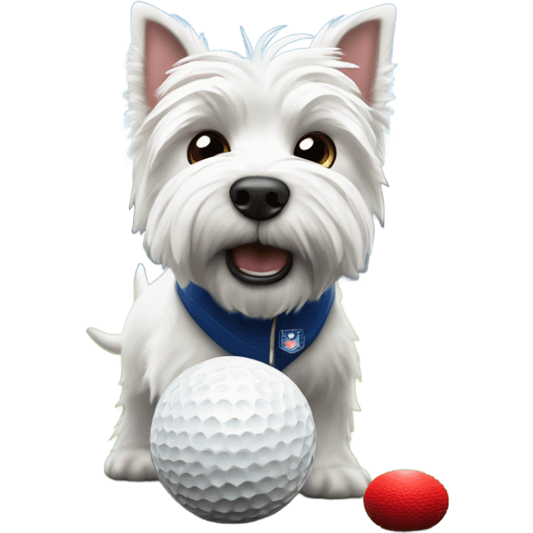 Westie dog playing golf at ibrox stadium emoji