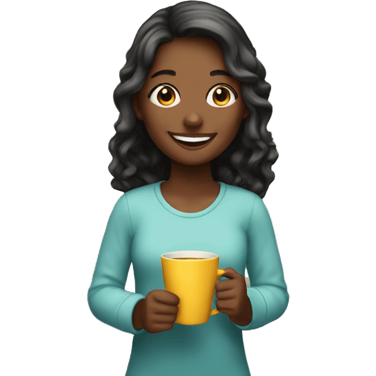 smiling girl with cup indoors emoji