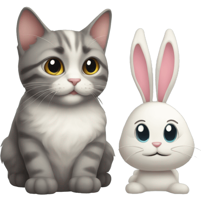 Cat and bunny with bowa emoji