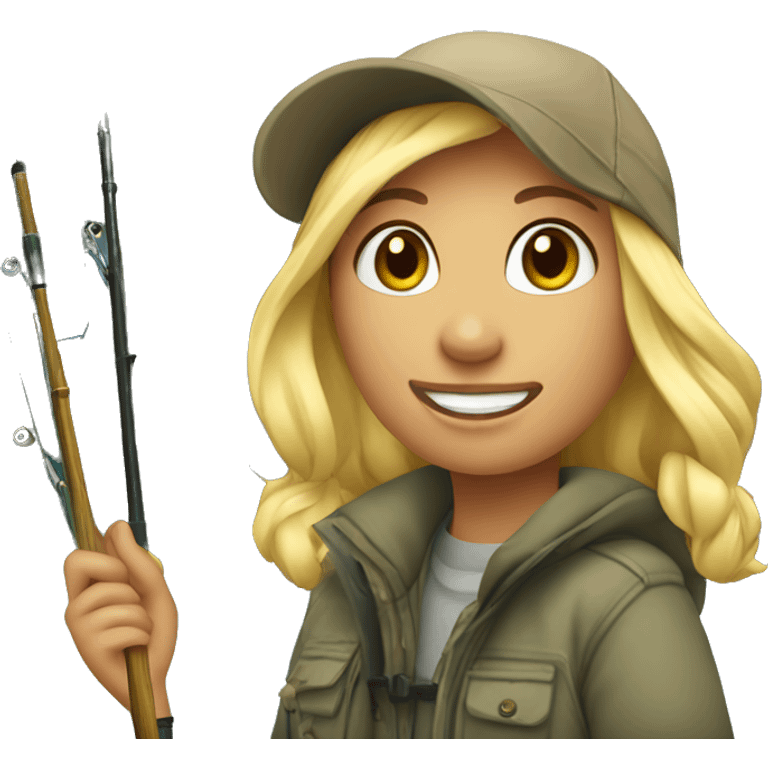 blonde girl fishing Alaska background  emoji