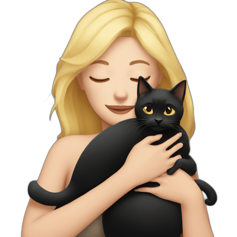 blond woman cuddles black cat emoji