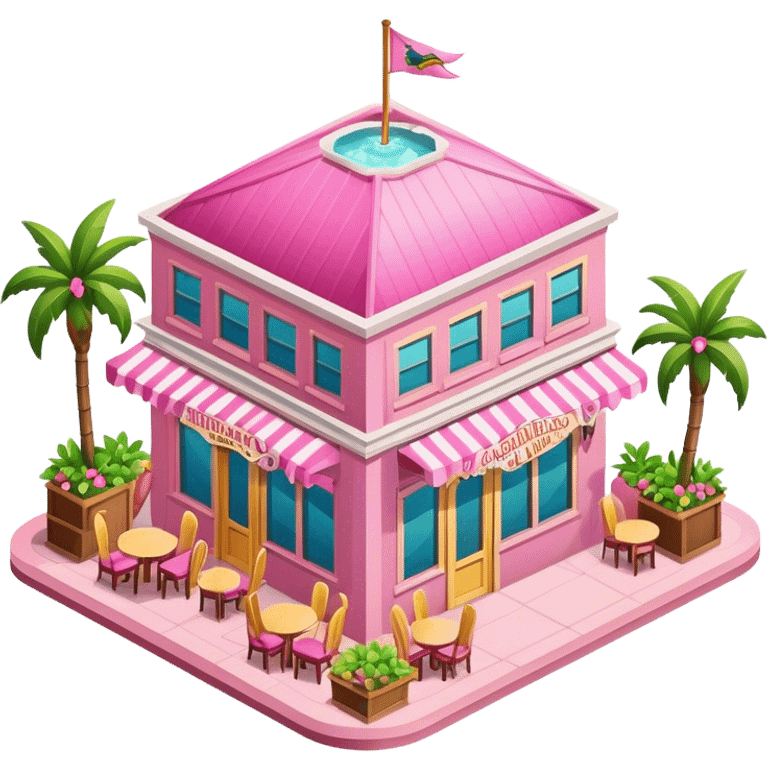 Pink margaritaville restaurant, isometric exterior emoji