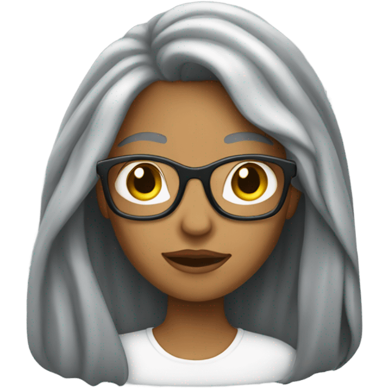 woman with glasses, gray streaked long hair. emoji