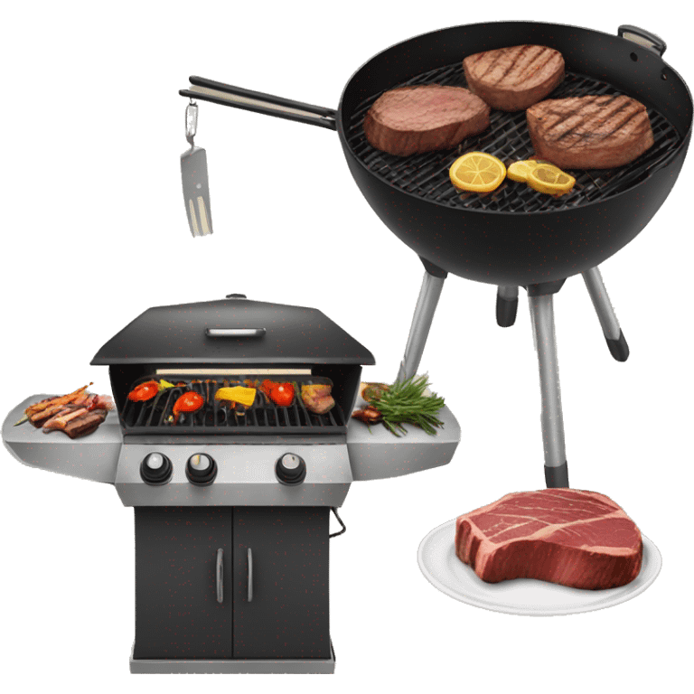 Singular Outdoor grill with steaks cooking on it emoji