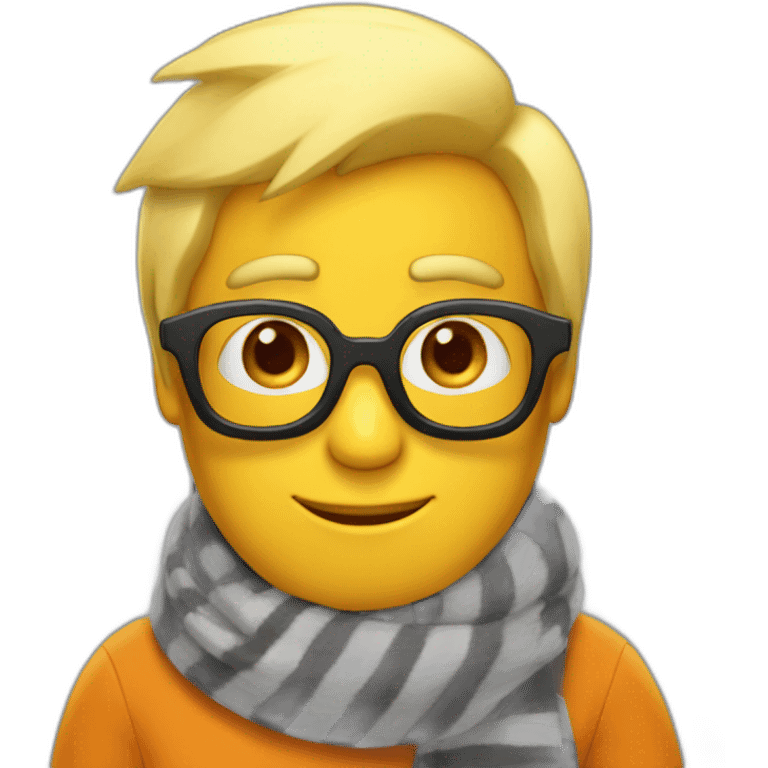 yellow penguin with black glasses dirtyblonde hair with orange tshirt and gray striped scarf emoji